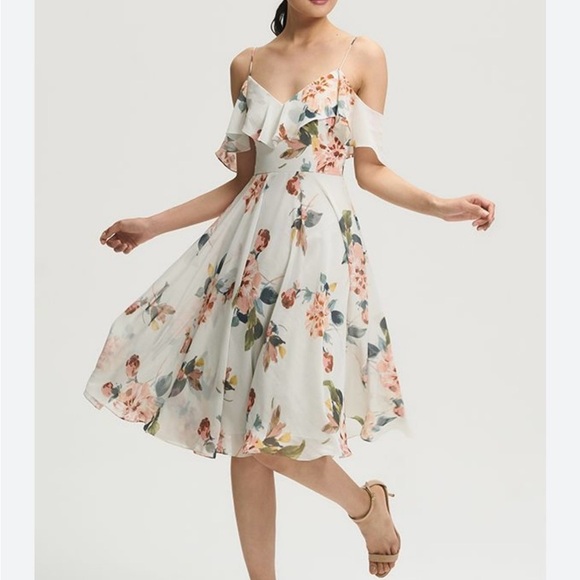 Jenny Too Kelli Ohana Print Chiffon Cold Shoulder Floral Dress Size 8 - Picture 1 of 9